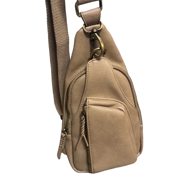 Antik Kraft Handbags - Antik Kraft Vegan Leather Sling Beige Khaki